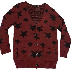 Dex 1963 Maroon w/ Black Stars Cardigan Size Medium Emo Scene Punk Goth Y2K Alt